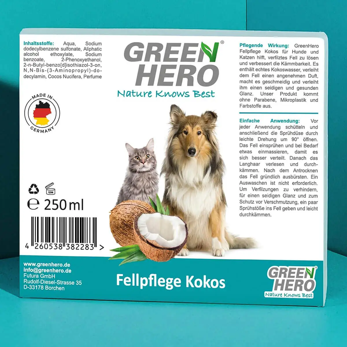 GreenHero® Kokos Fellpflege 250ml mit Kokoswasser gegen Verfilzungen