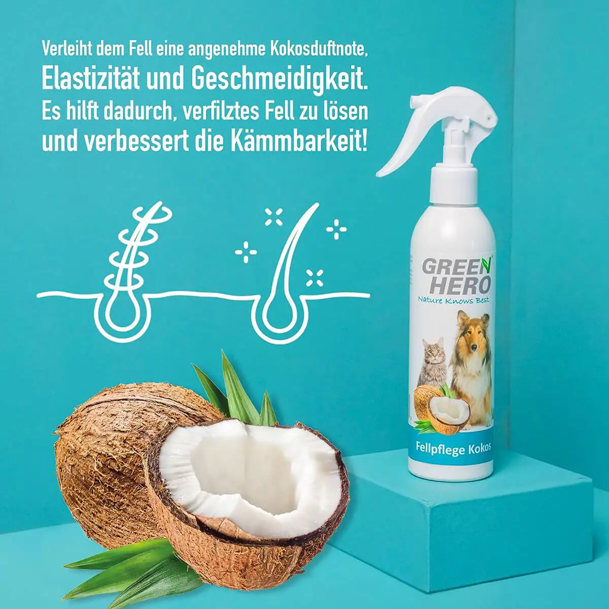 GreenHero® Kokos Fellpflege 250ml mit Kokoswasser gegen Verfilzungen