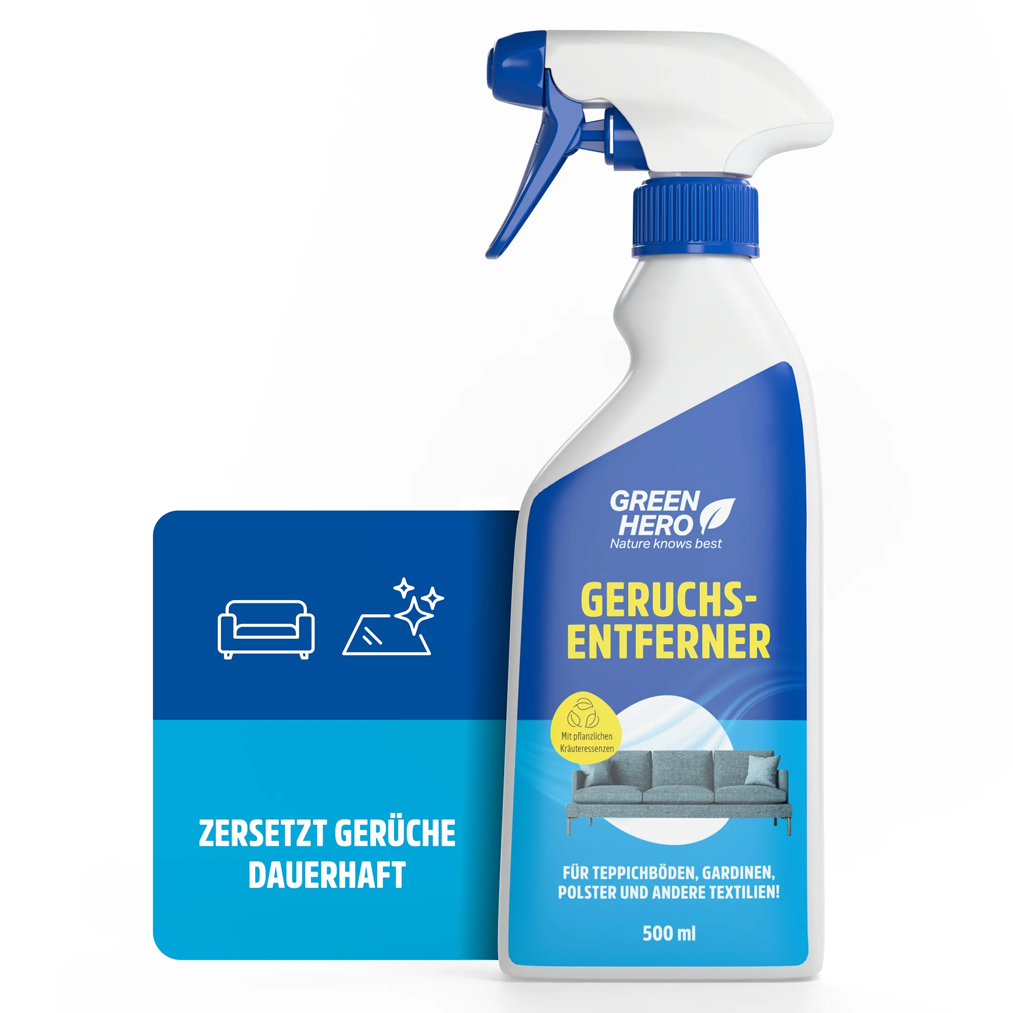 GreenHero Geruchsentferner Spray für Auto, Polster & Textilien – 500 ml